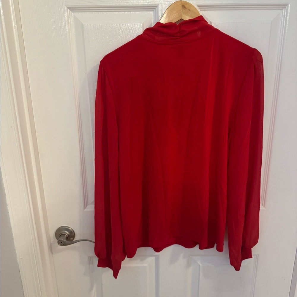 Cable & Gauge Red Tie-Neck Long-Sleeve Blouse - Picture 2 of 6